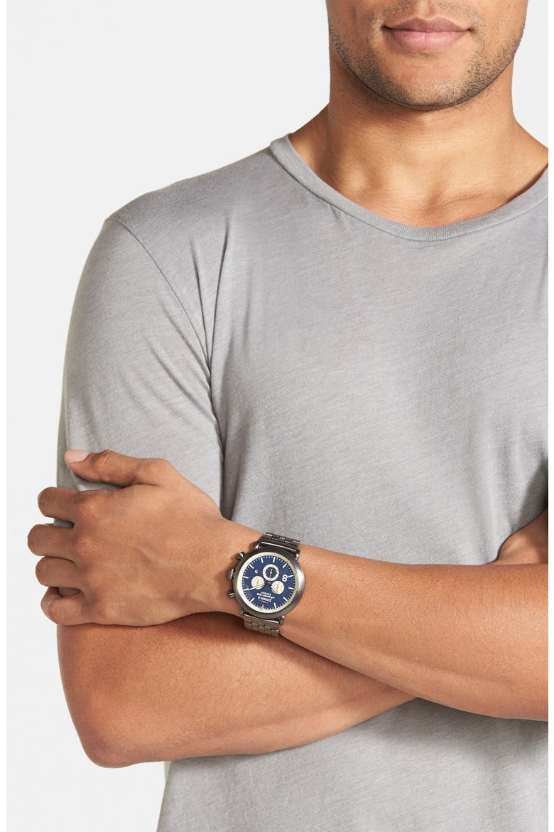 The Runwell Contrast Chrono Bracelet Watch, 47mm, Alternate, color, GUNMETAL/ BLUE