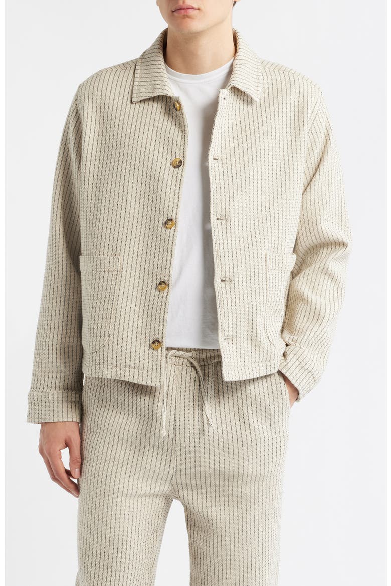 Sorrento Pinstripe Cotton & Linen Button-Up Overshirt, Main, color, ECRU