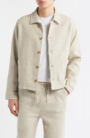 Percival Sorrento Pinstripe Cotton & Linen Button-Up Overshirt