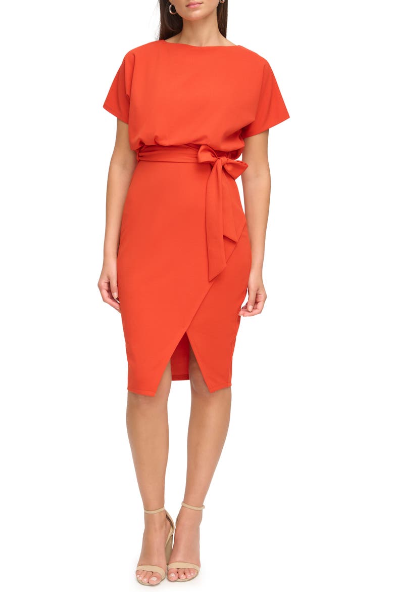 Tie Front Blouson Dress, Main, color, BURNT ORANGE