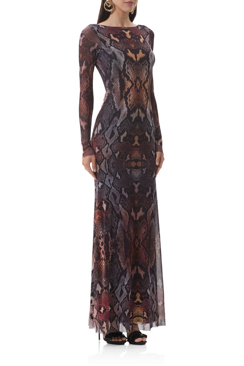 Talmo Long Sleeve Open Back Mesh Dress, Alternate, color, PLACED UMBER SNAKE