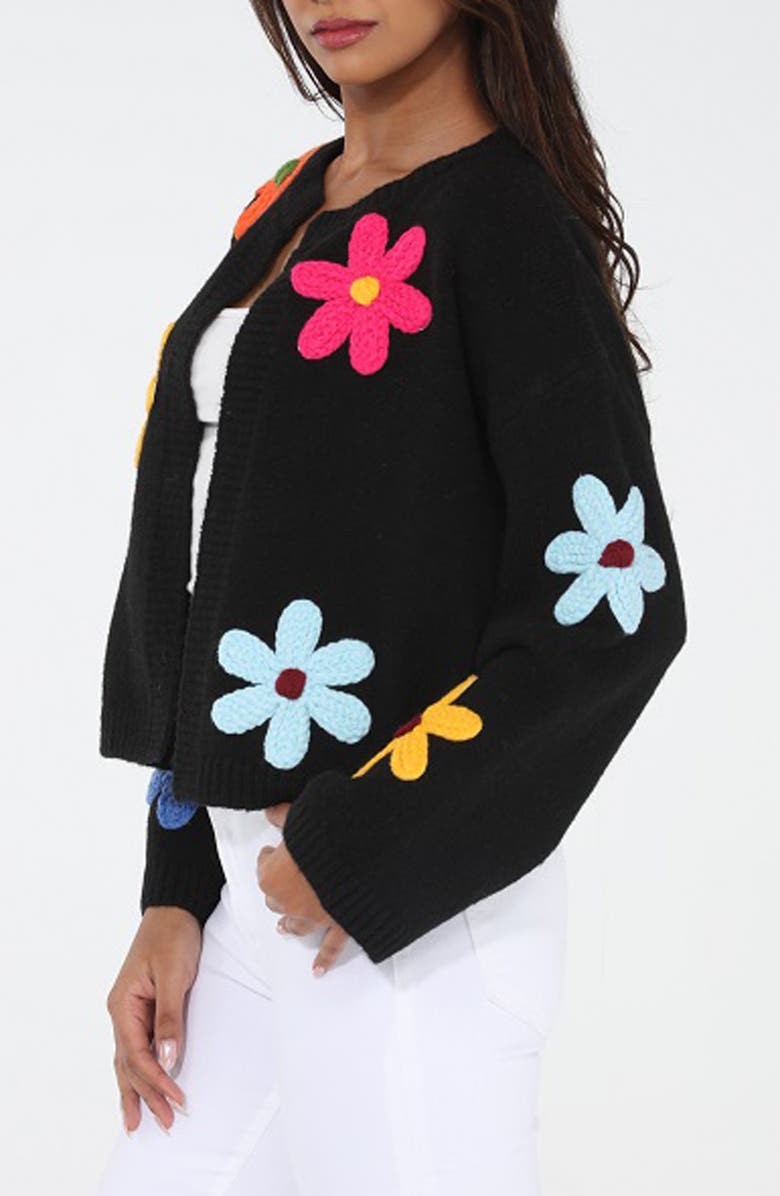 RAIN AND ROSE Flower Pop Cardigan, Alternate, color, Black