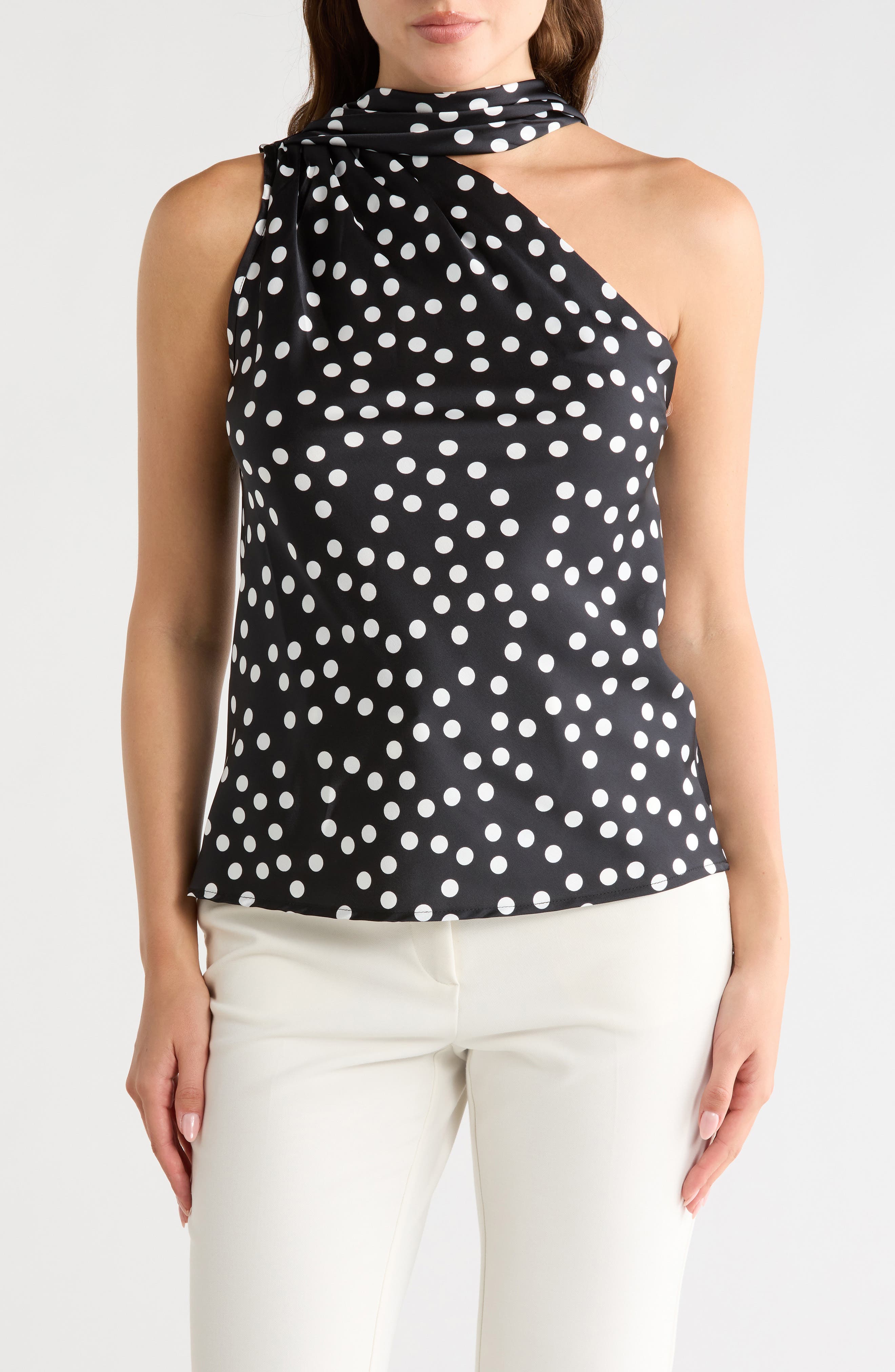 Renee C Scarf Detail One Shoulder Top