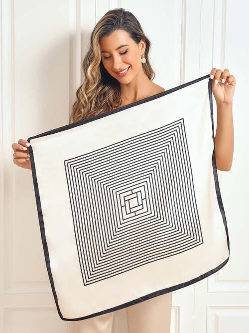 Silksilky Elegantly Designed Silk Printed Square Scarf In Black
