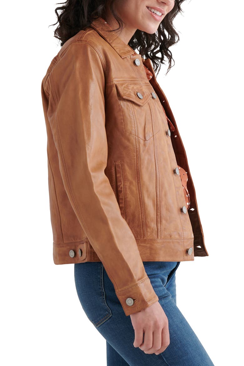Leather Trucker Jacket, Alternate, color, COGNAC