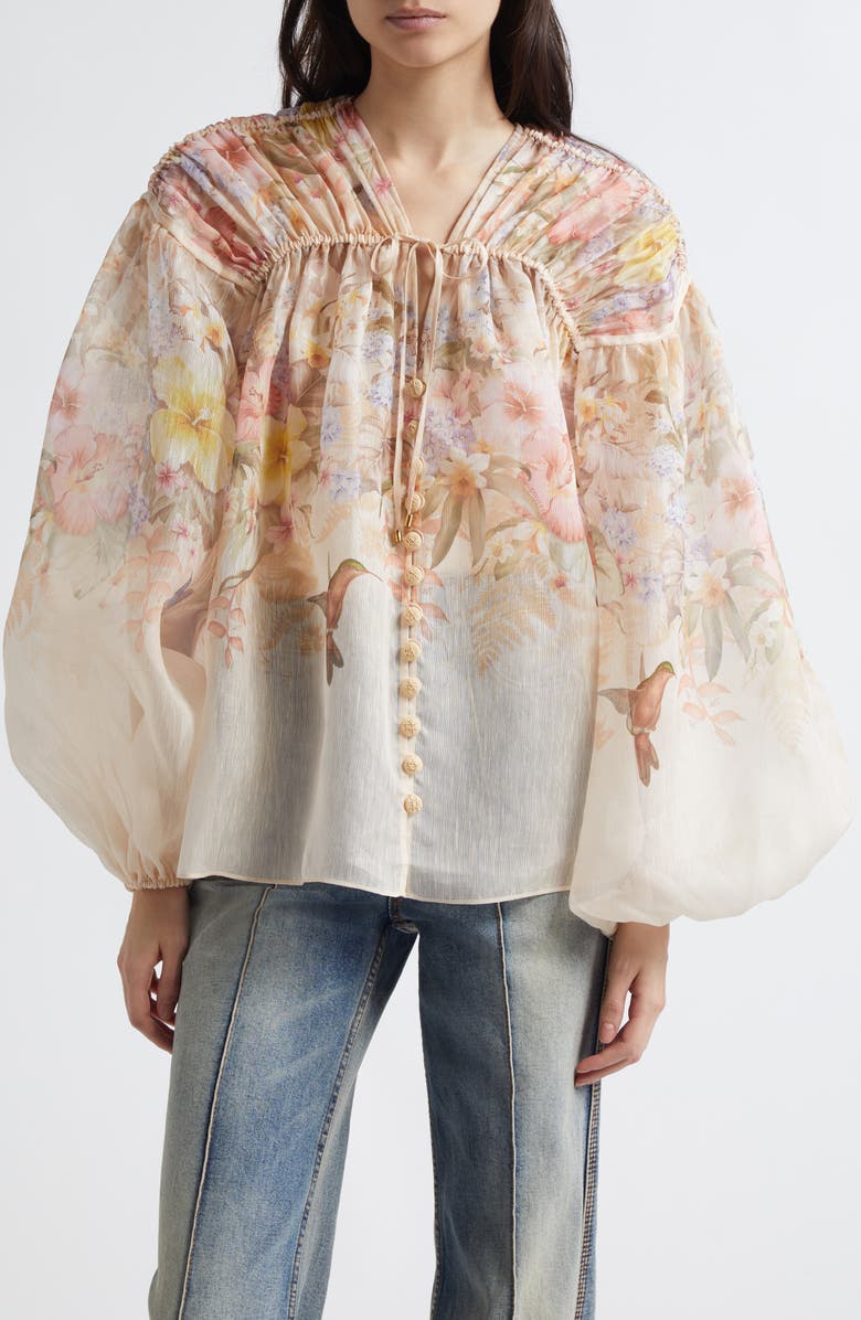 Zimmermann Tropical Floral Linen & Silk Shirt, Main, color,