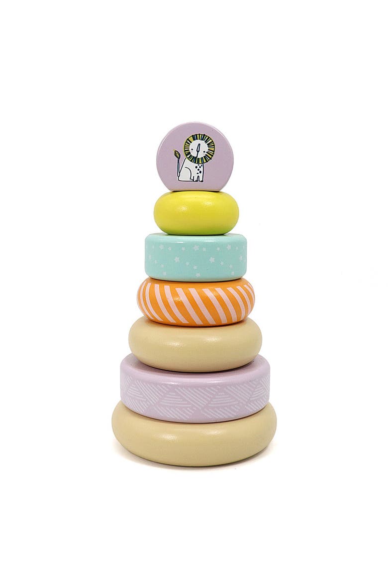 Wooden Stacking Toys, 6 Wooden Rings, 1 Lion Crown On Top, Main, color, Purple