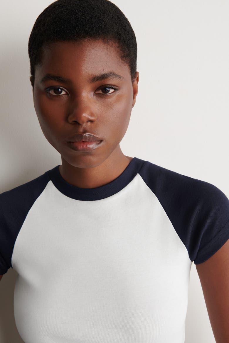 Slim Cotton T-Shirt, Alternate, color, WHITE / NAVY