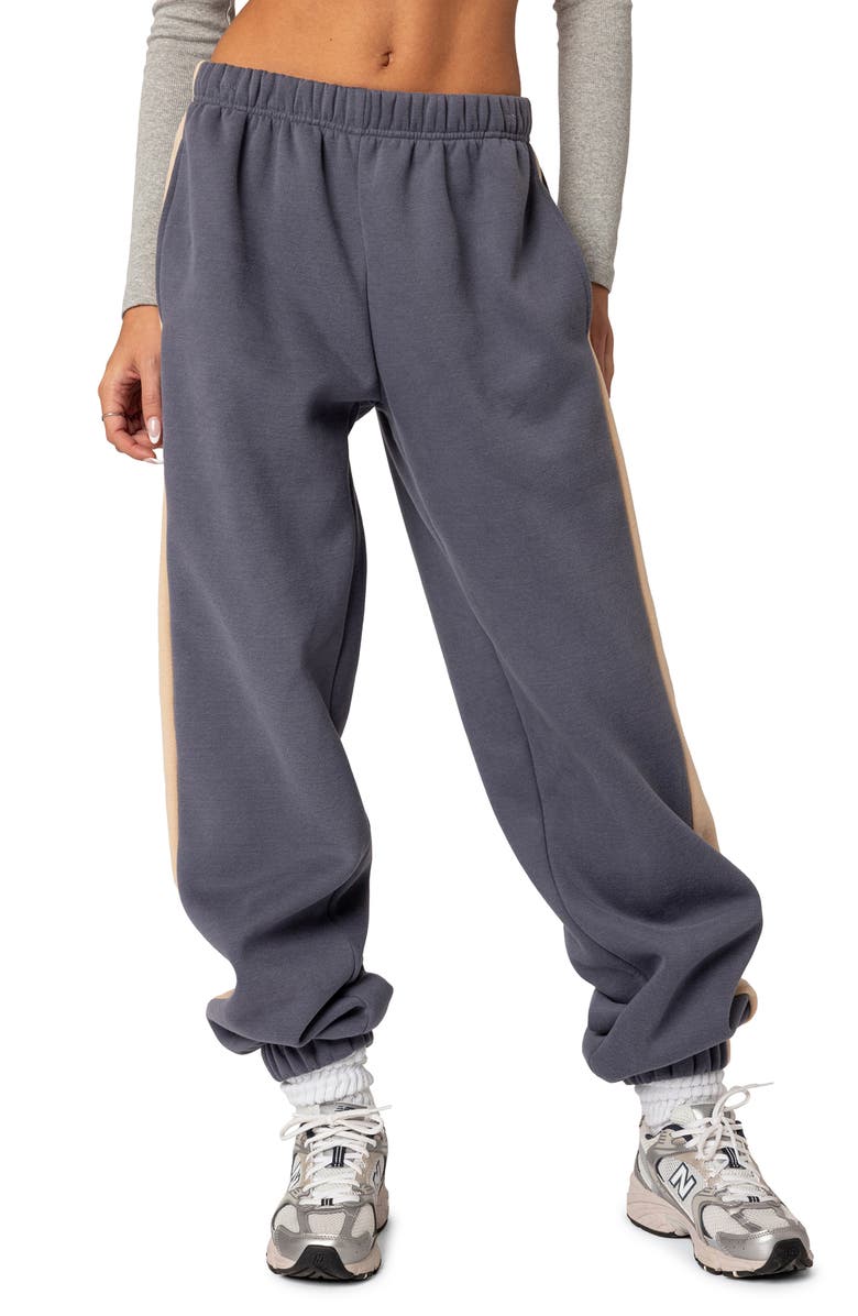 EDIKTED Saturn Oversized Side Stripe Sweatpants, Main, color, Blue