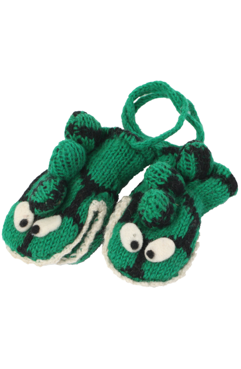 Nirvanna Designs Dinosaur Mittens, Main, color, Green