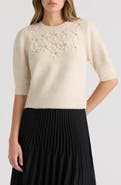 NVLT Embroidered Flower Puff Sleeve Sweater