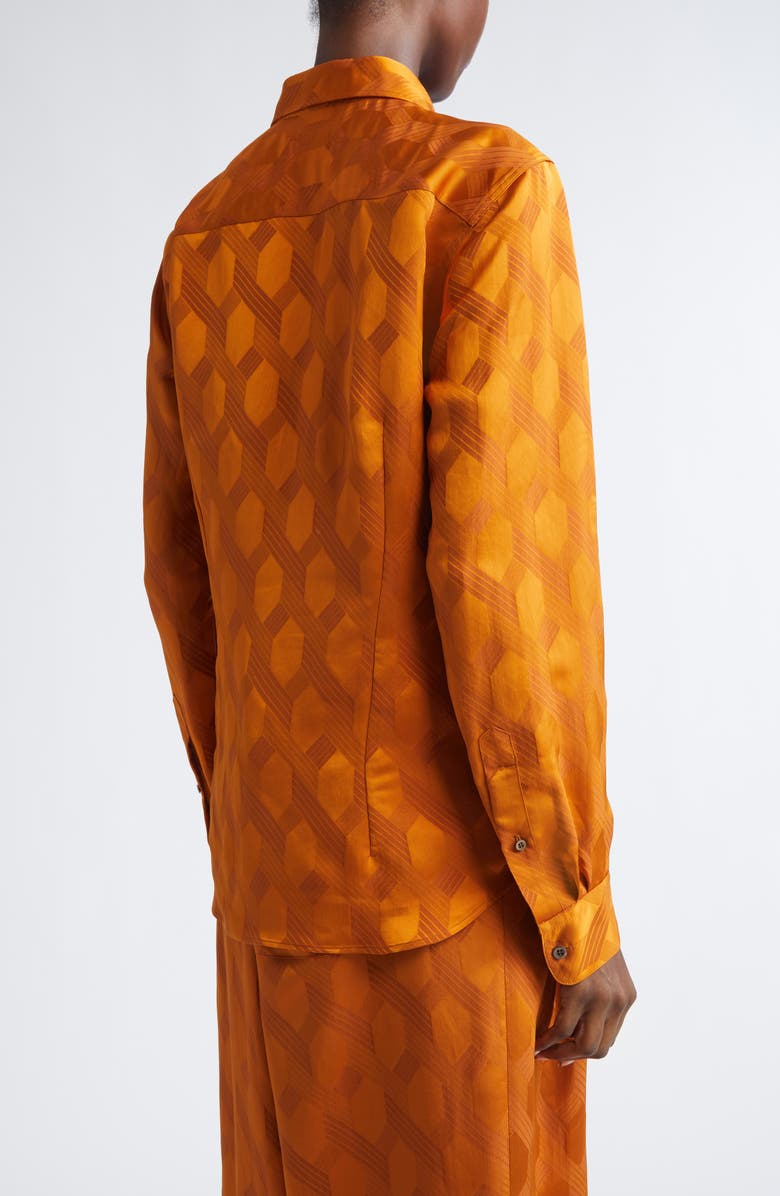 Dries Van Noten Chowy Chain Jacquard Button-Up Shirt, Alternate, color, Orange