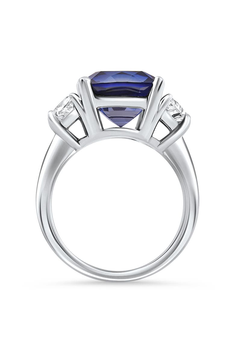 8.50Ct TW Cushion Blue Sapphire & Diamond 3-Stone Ring 14k Gold Lab Grown, Alternate, color, 14k White Gold