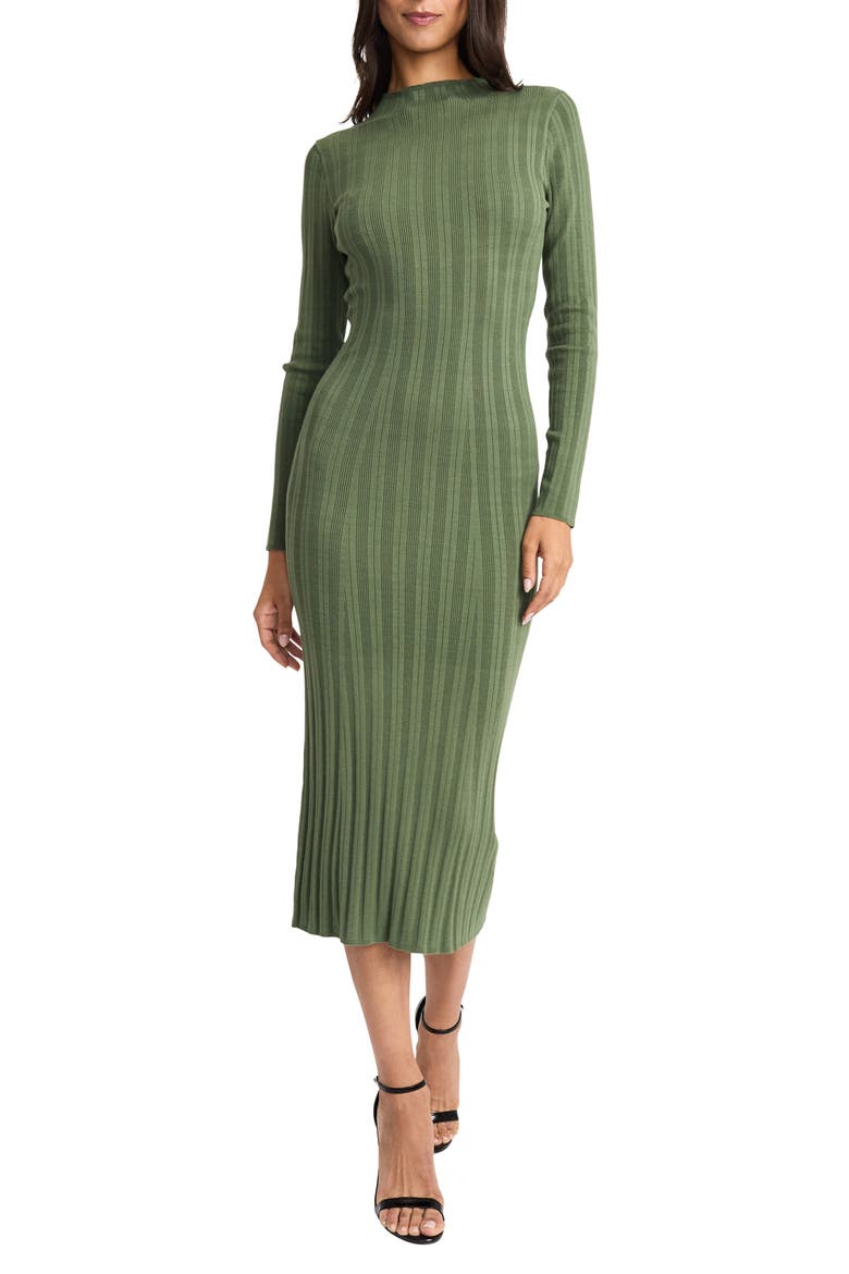 Long Sleeve Mock Neck Dress, Main, color, OLIVE GREEN