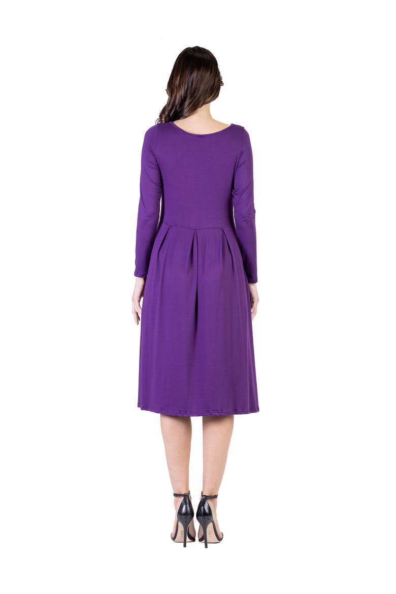 Midi Length Fit N Flare Pocket Dress, Alternate, color, Purple