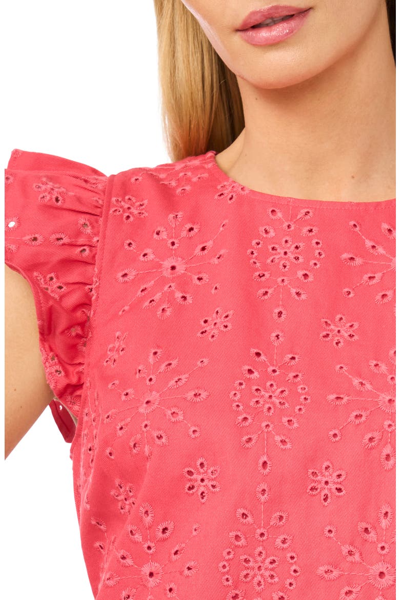 Ruffle Eyelet Cotton Dress, Alternate, color, CLARET RED