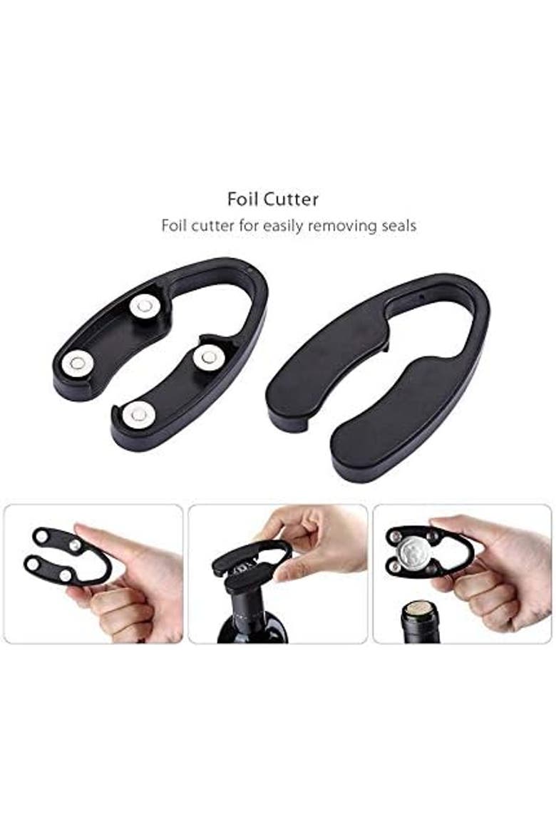 Air Pump Wine Bottle Opener With Foil Cutter Vacuum Stopper and Aerator Pourer, Alternate, color, Black