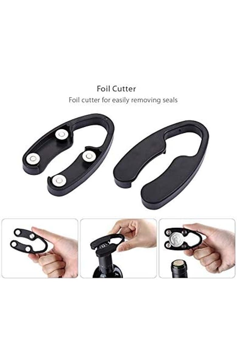 Brentwood Air Pump Wine Bottle Opener With Foil Cutter Vacuum Stopper and Aerator Pourer, Alternate, color, Black