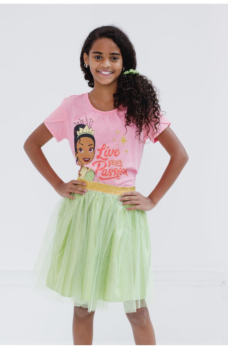 Disney Princess T-Shirt and Tutu Skirt Set with Scrunchie, Alternate, color, Pink Green Tiana