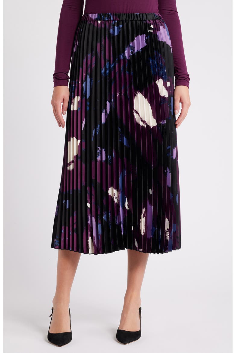 Abstract Print Pleated Skirt, Main, color, DEEP PLUM MULTI