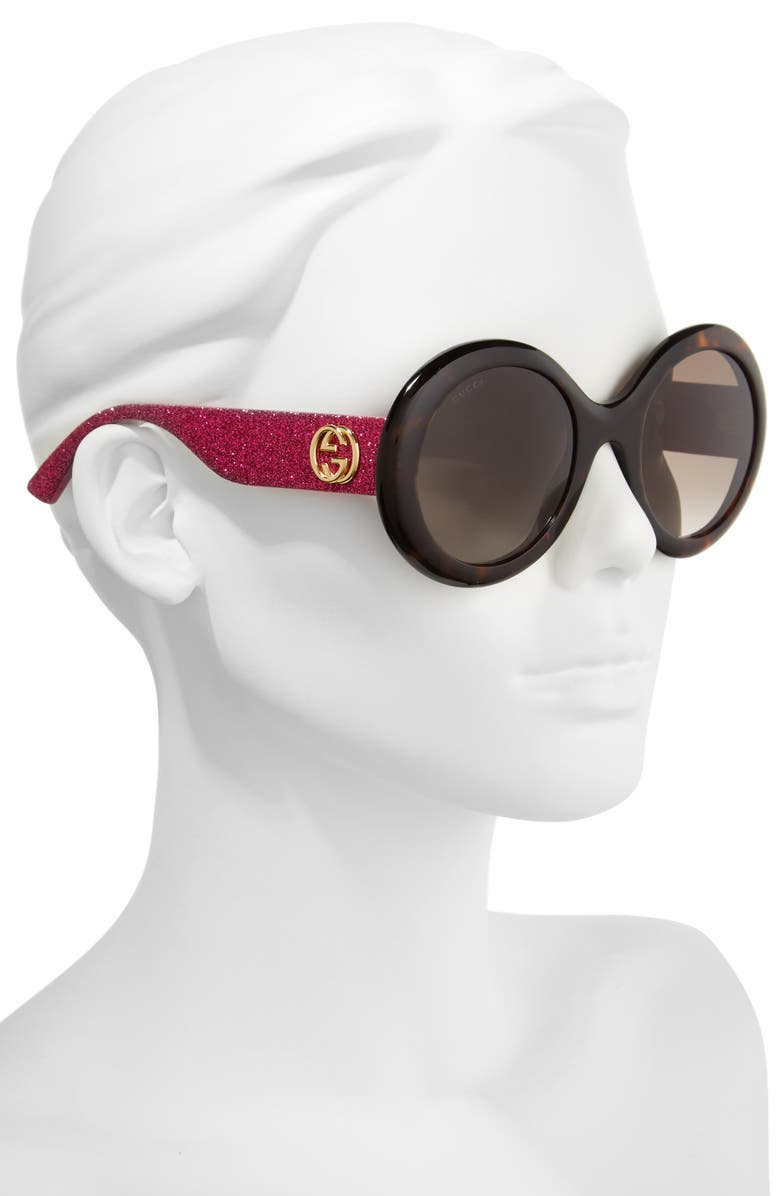 Gucci 53mm Round Sunglasses, Alternate, color, Havana/ Brown