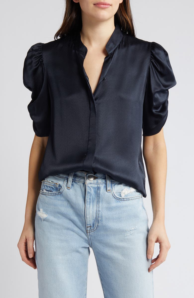 FRAME Puff Sleeve Silk Button-Up Shirt, Main, color, 