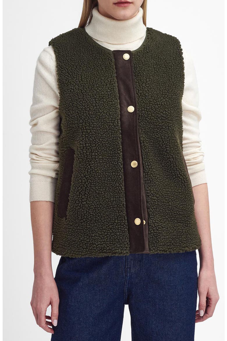 Dulsie High Pile Fleece Quilted Vest, Main, color, OLIVE/ANCIENT