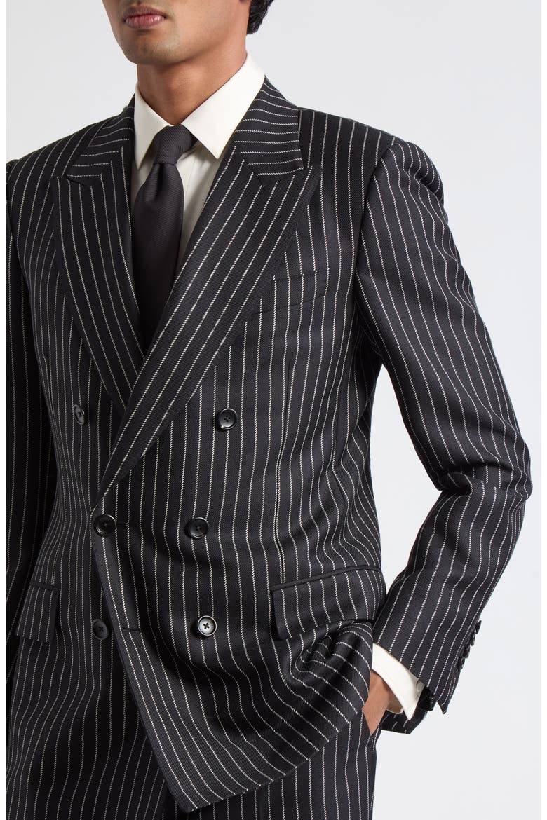 British Sharp Stripe Double Breasted Jacket, Main, color, BLACK/ WHITE