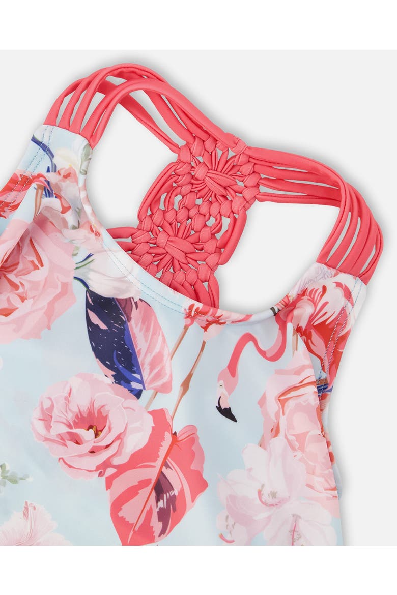 Two-Piece Triple Strap Flamingo Swimsuit, Alternate, color, Blue Flamingo Print