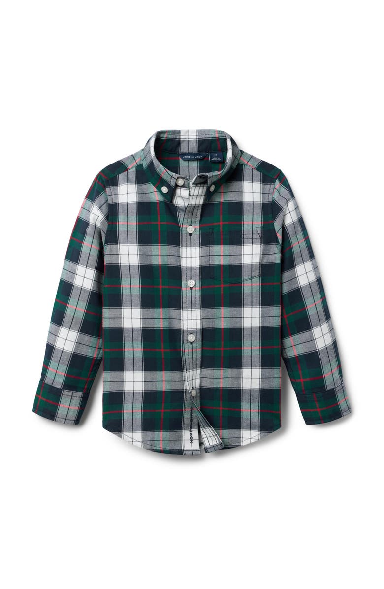 Janie and Jack Tartan Flannel Shirt, Main, color, Green
