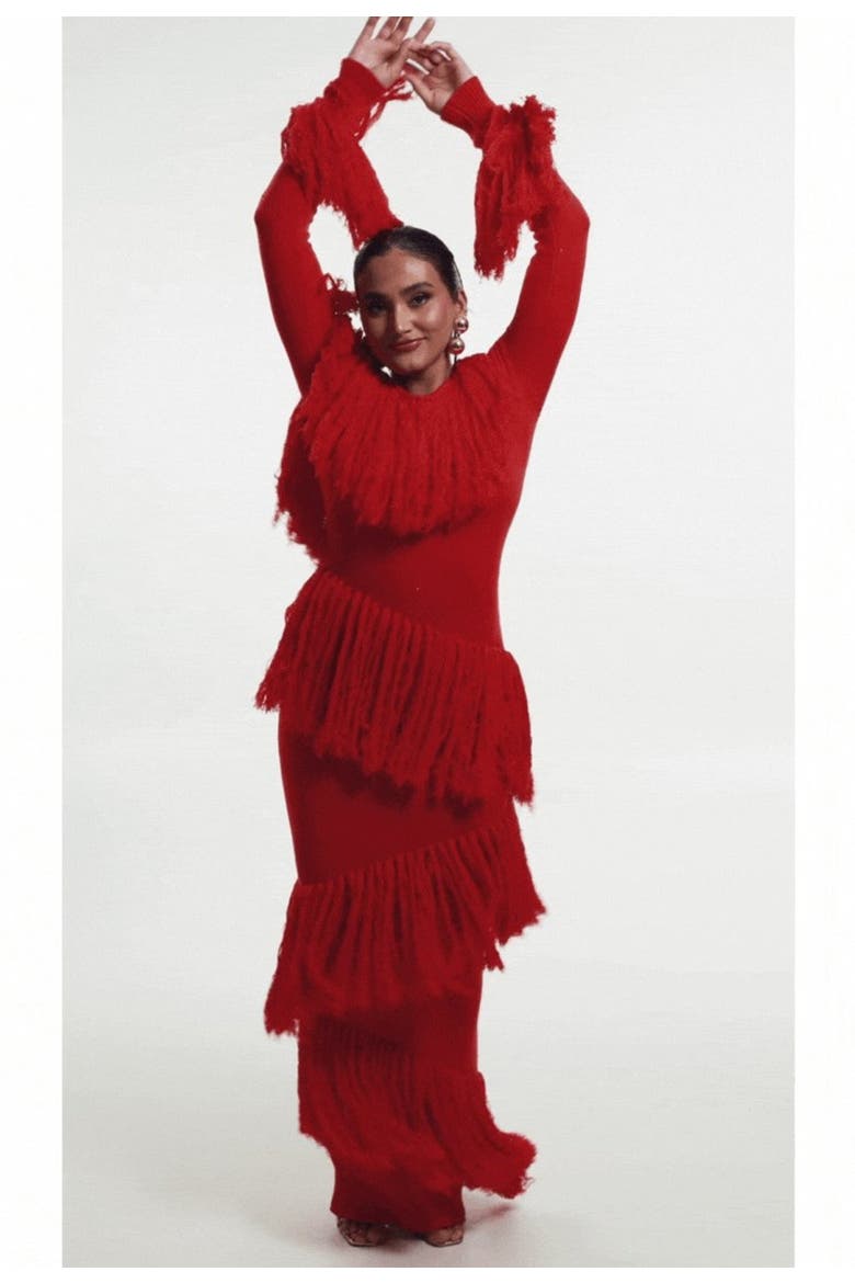 Igho Sequin Fringe Maxi Dress, Main, color, Red