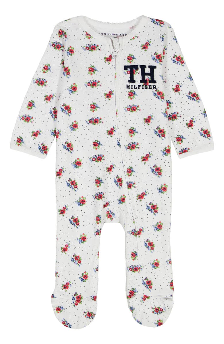 Tommy Hilfiger Floral Footie, Main, color, White