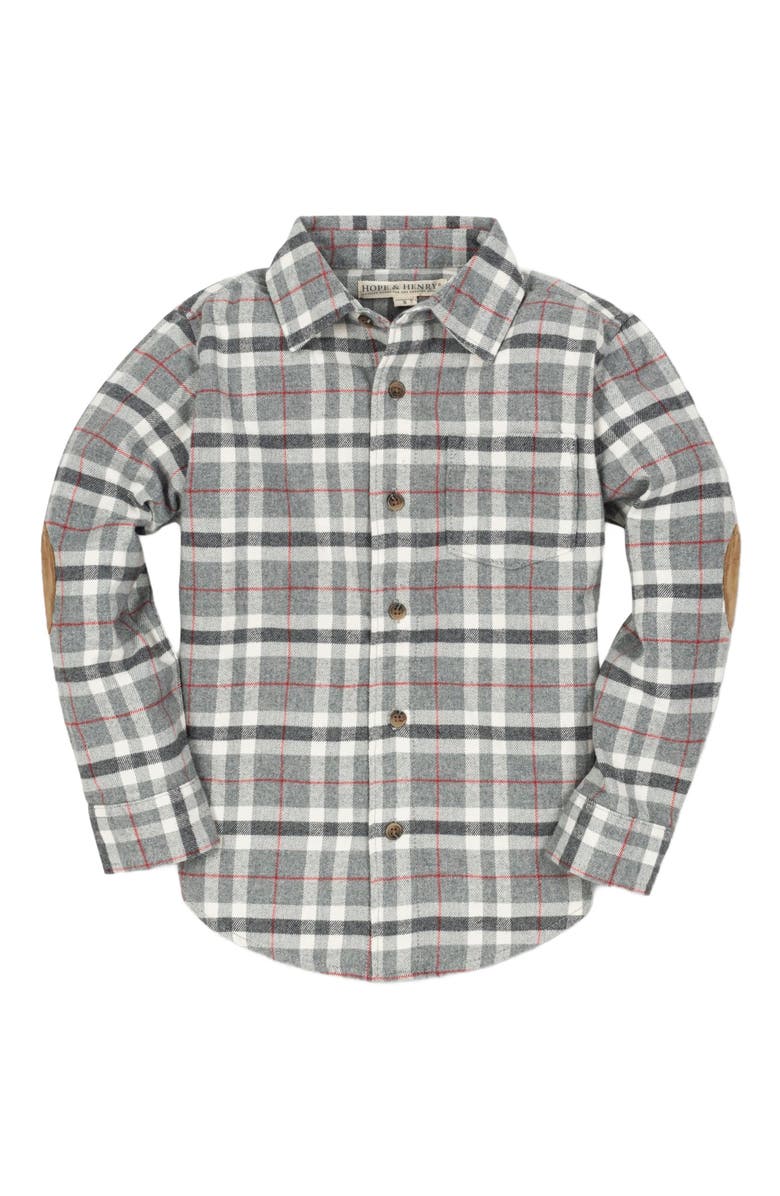 Hope & Henry Boys' Organic Flannel Shirt with Elbow Patches, Kids, Main, color, Dark Gray Heather Plaid