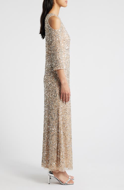Pisarro Nights Beaded Cold Shoulder Cocktail Dress In Blush