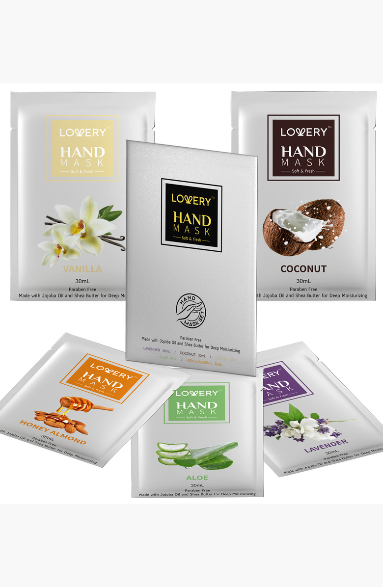 Lovery Deep Conditioning Hand Mask 5-Pack with Vitamin E, Shea Butter & Jojoba Oil, Alternate, color, White