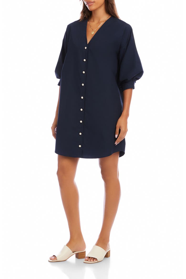 Puff Sleeve Pearly Button Dress, Alternate, color, NAVY