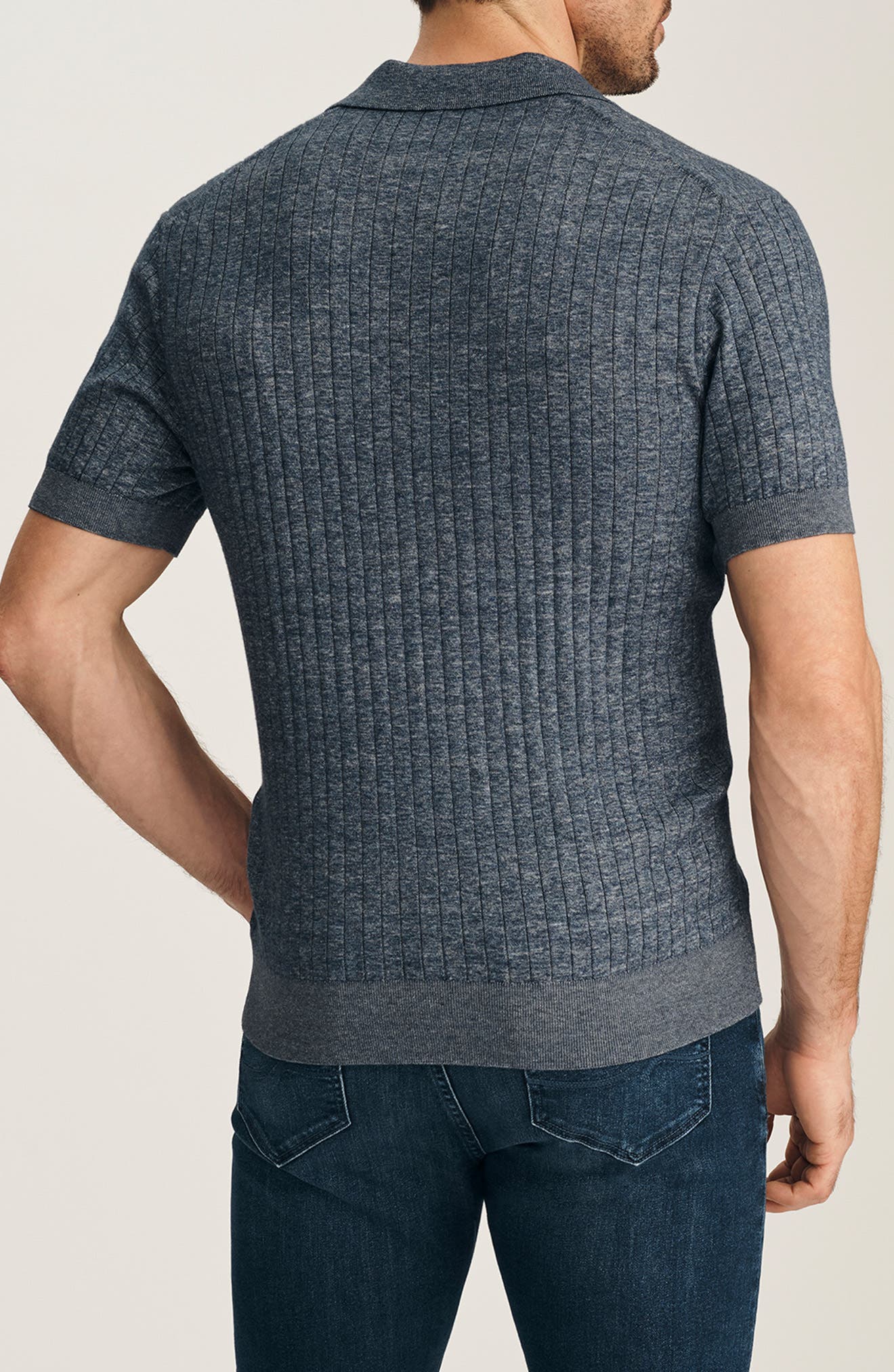 Melange Johnny Collar Short Sleeve Cotton Sweater - image 2