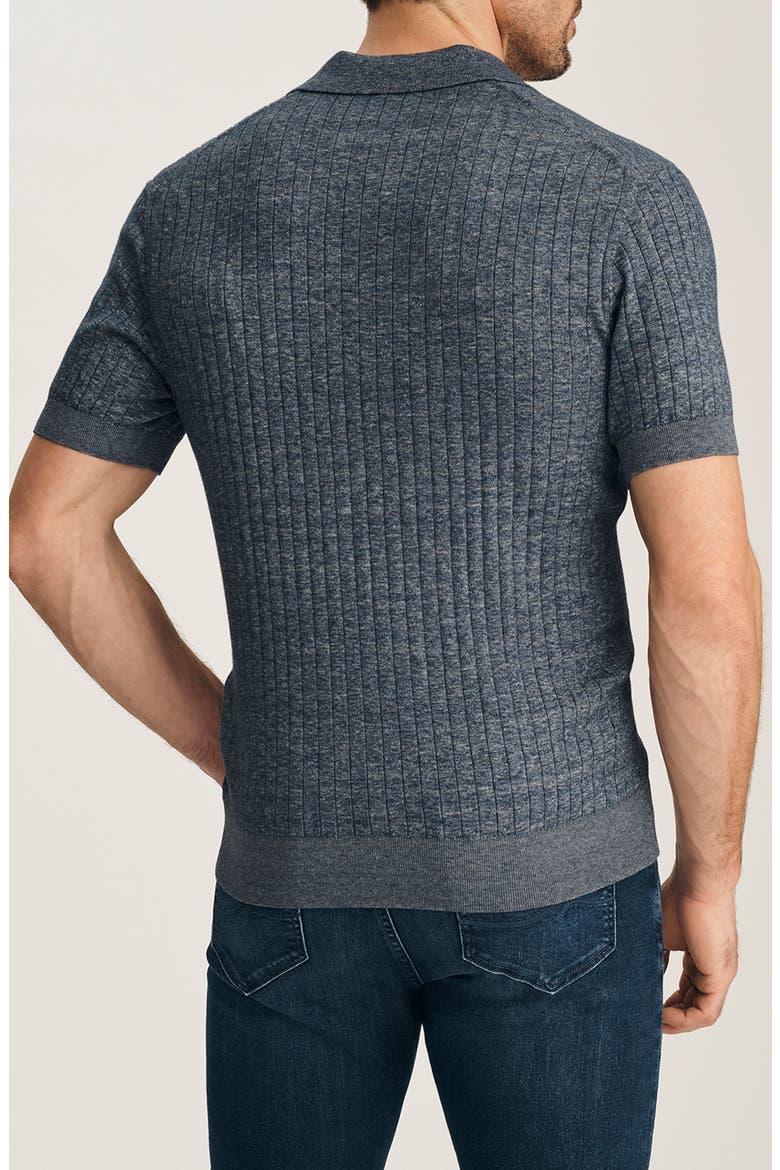 Mélange Johnny Collar Short Sleeve Cotton Sweater, Alternate, color, INDIGO