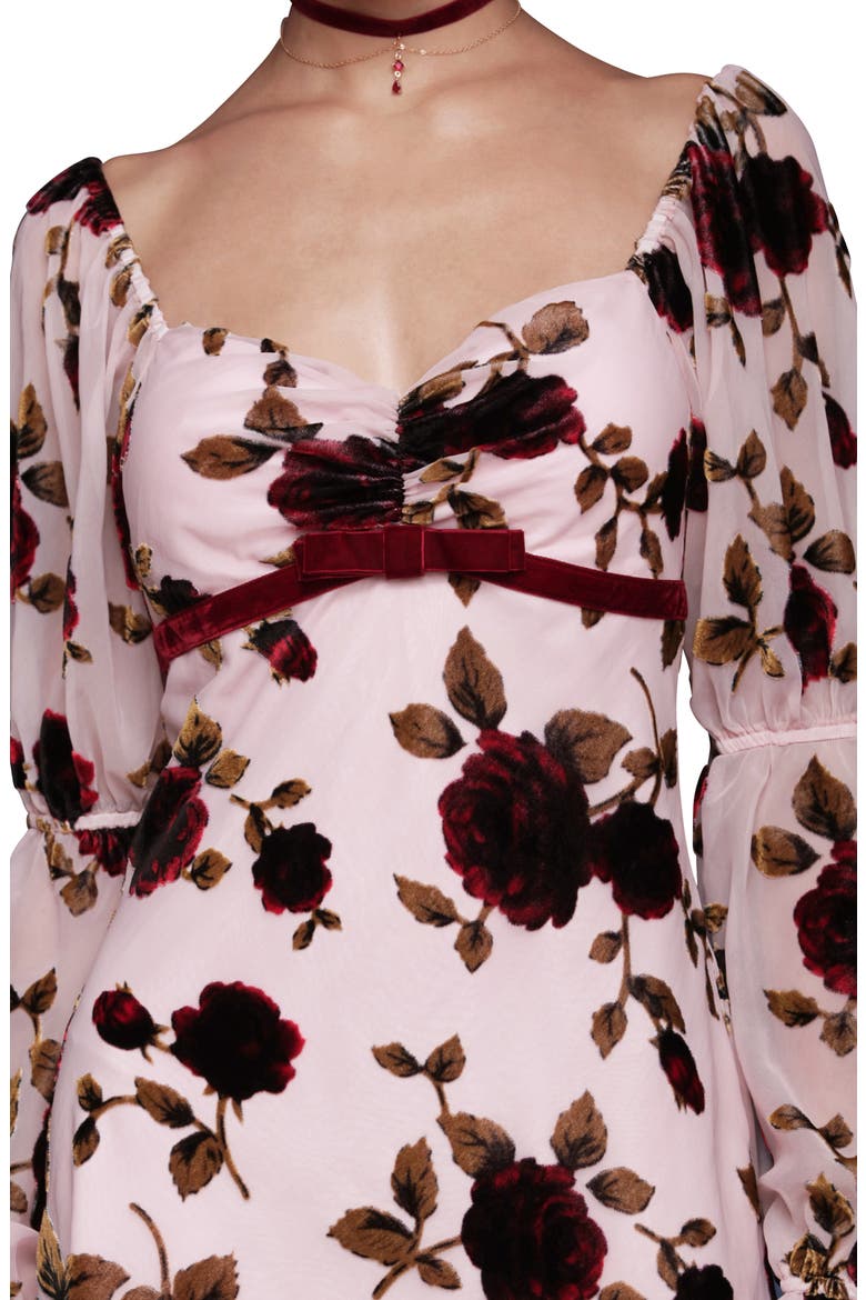 Floral Print Long Sleeve Minidress, Alternate, color, ROSE BURNOUT