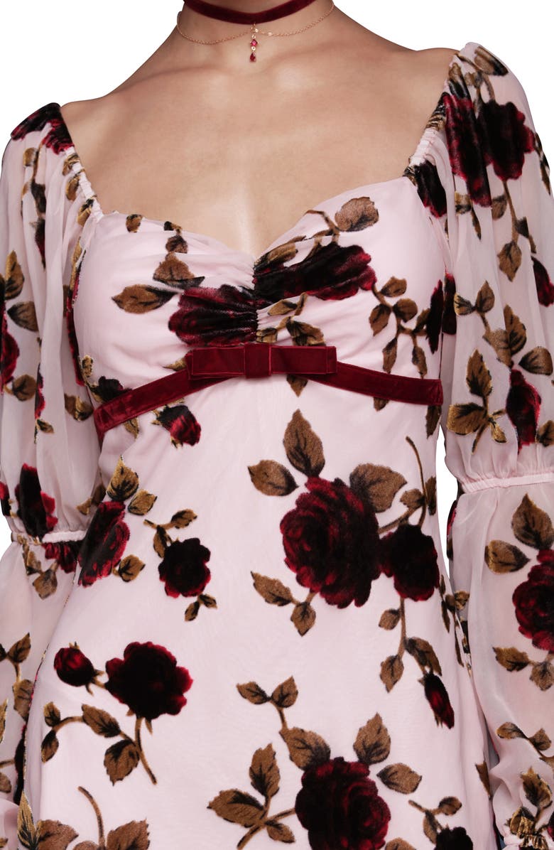 Avec Les Filles Floral Print Long Sleeve Minidress, Alternate, color, Rose Burnout