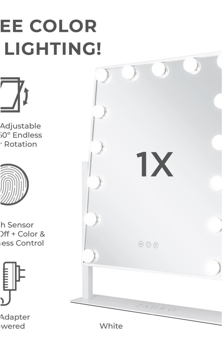 Zadro Medium Vertical Hollywood Makeup Mirror with Lights, Alternate, color, White