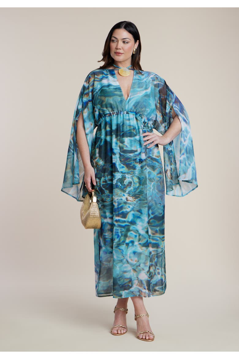 Shell Detail Wide Sleeve Kaftan, Alternate, color, AQUAMARINE