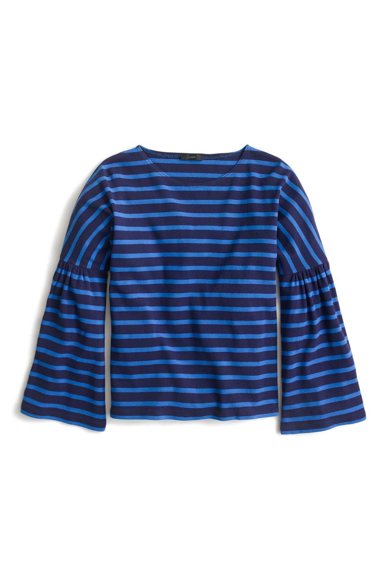 Bell Sleeve Stripe Tee, Main, color, VIVID INK BRIGHT ATLANTIC