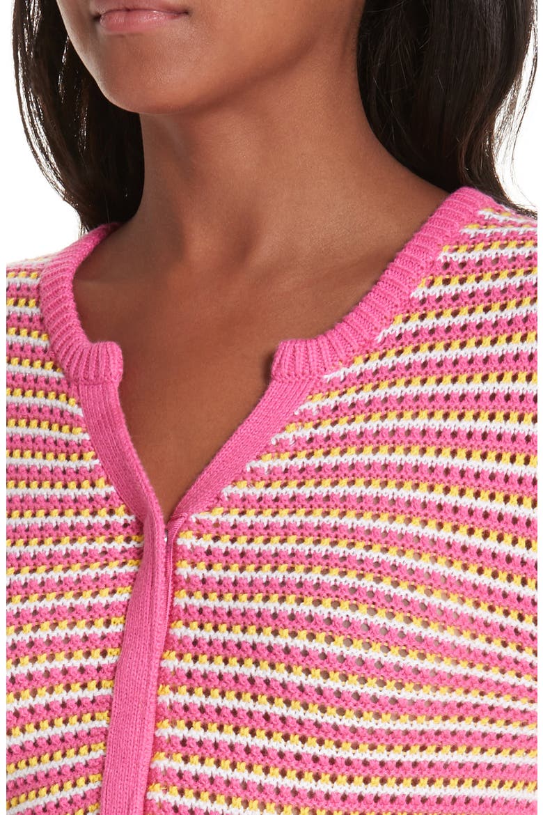 Stripe Cotton & Cashmere Button Cardigan, Alternate, color, WHITE PINK COMBO