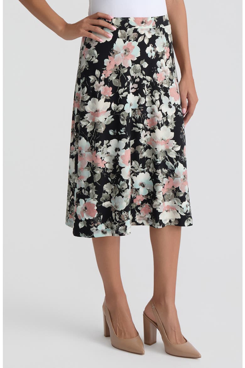 Floral Print Pull-On Midi Skirt, Alternate, color, BLACK MULTI
