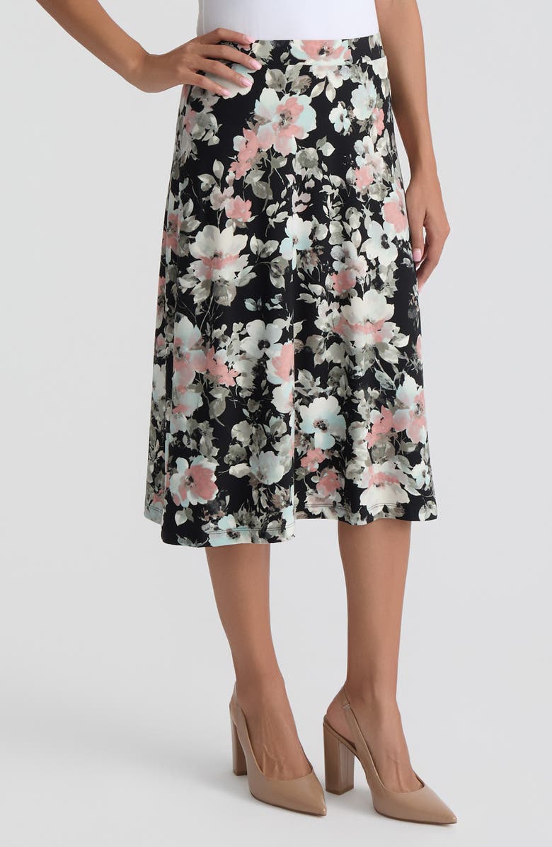 KASPER Floral Print Pull-On Midi Skirt, Alternate, color,
