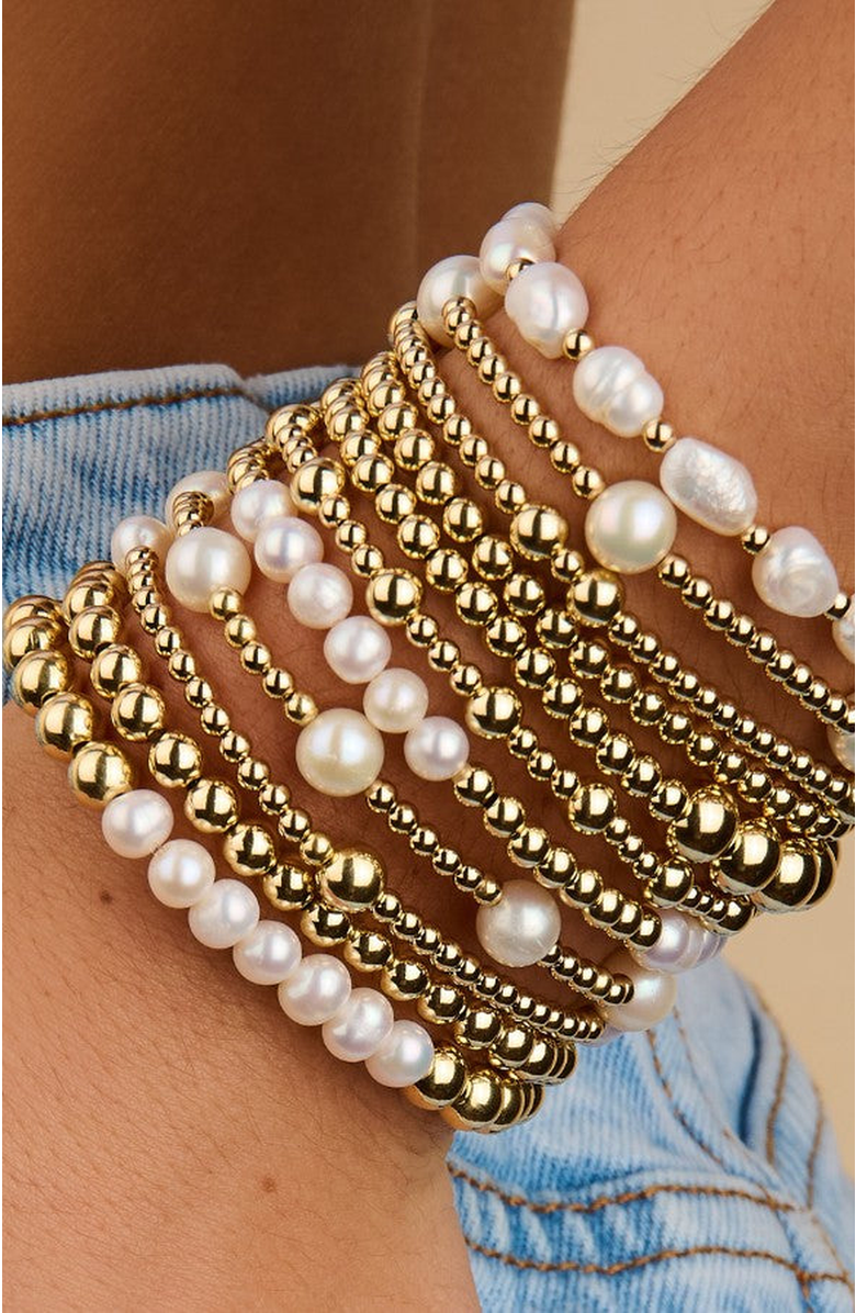 Little Sky Stone Elliot Pearl Bead Bracelet, Alternate, color, Gold / White