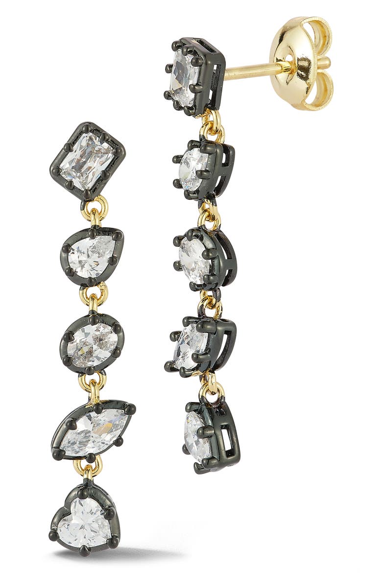 Cubic Zirconia Linear Drop Earrings, Main, color, GOLD