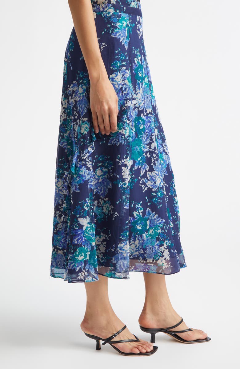 Derek Lam 10 Crosby Orla Floral Print Chiffon Maxi Skirt, Alternate, color, Navy/ Jade/ Ecru
