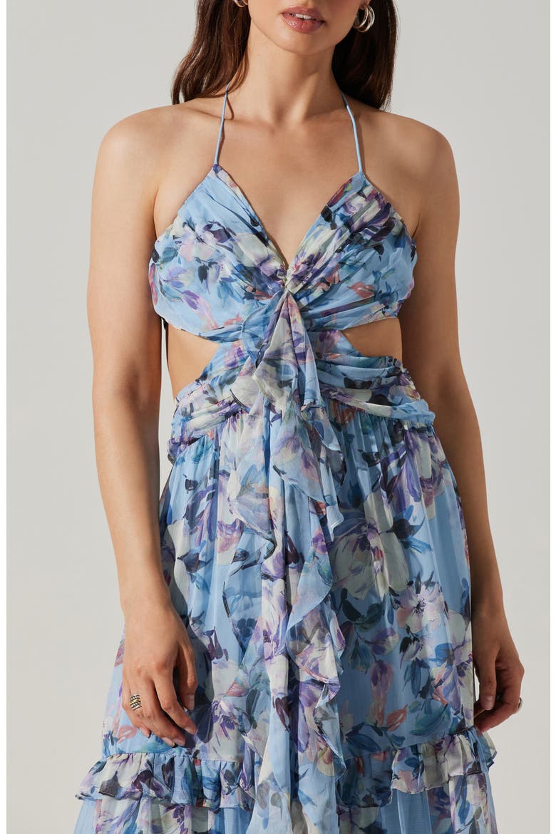 Kitsune Cutout Maxi Halter Dress, Alternate, color, BLUE FLORAL